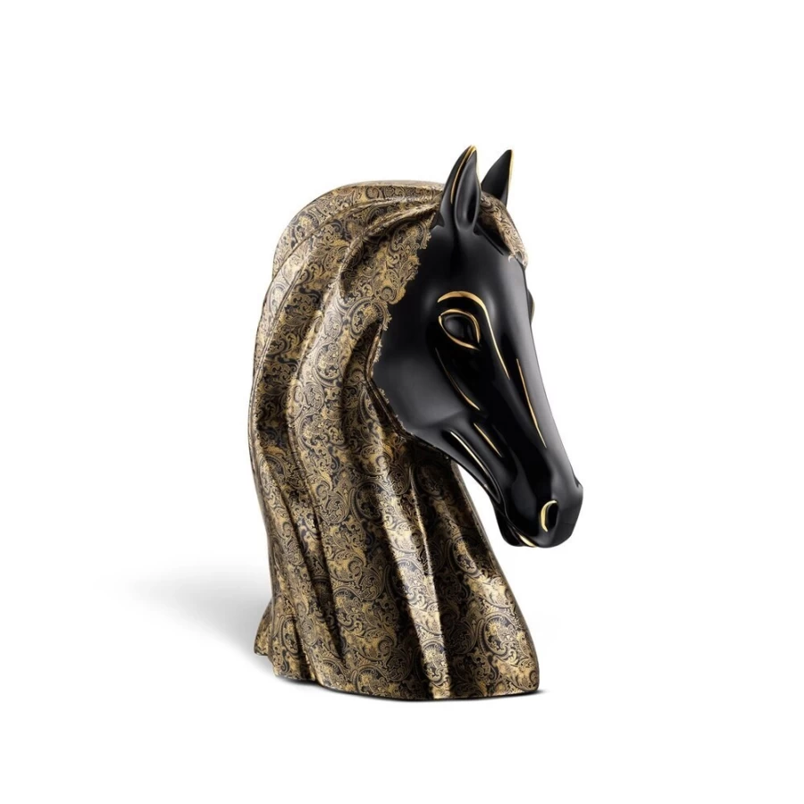 "Stefano Ricci Luxury Black Paisley Porcelain Horse Bust Home Decor Ornament"
