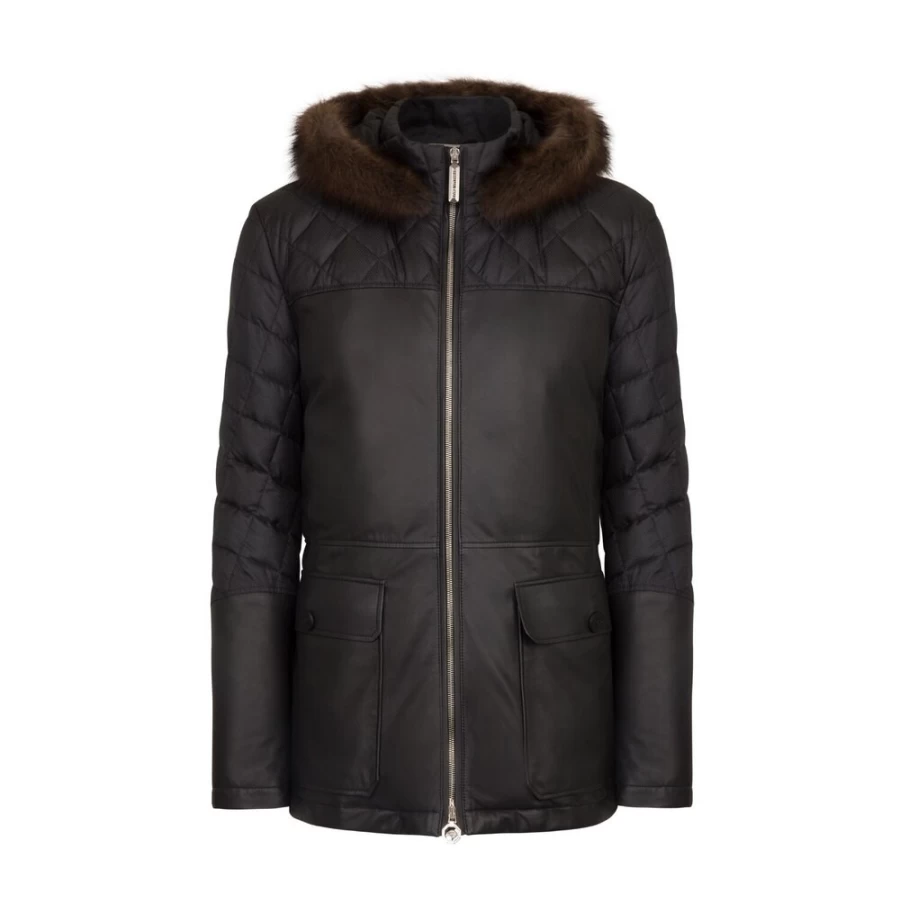 "Stefano Ricci Men's Luxury Hooded Down Jacket with Pekan Fur Trim"