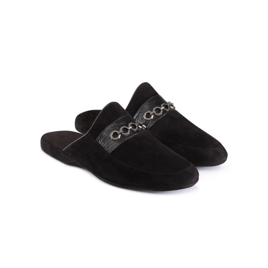 Stefano Ricci Luxury Crocodile Leather and Suede Men's Slippers