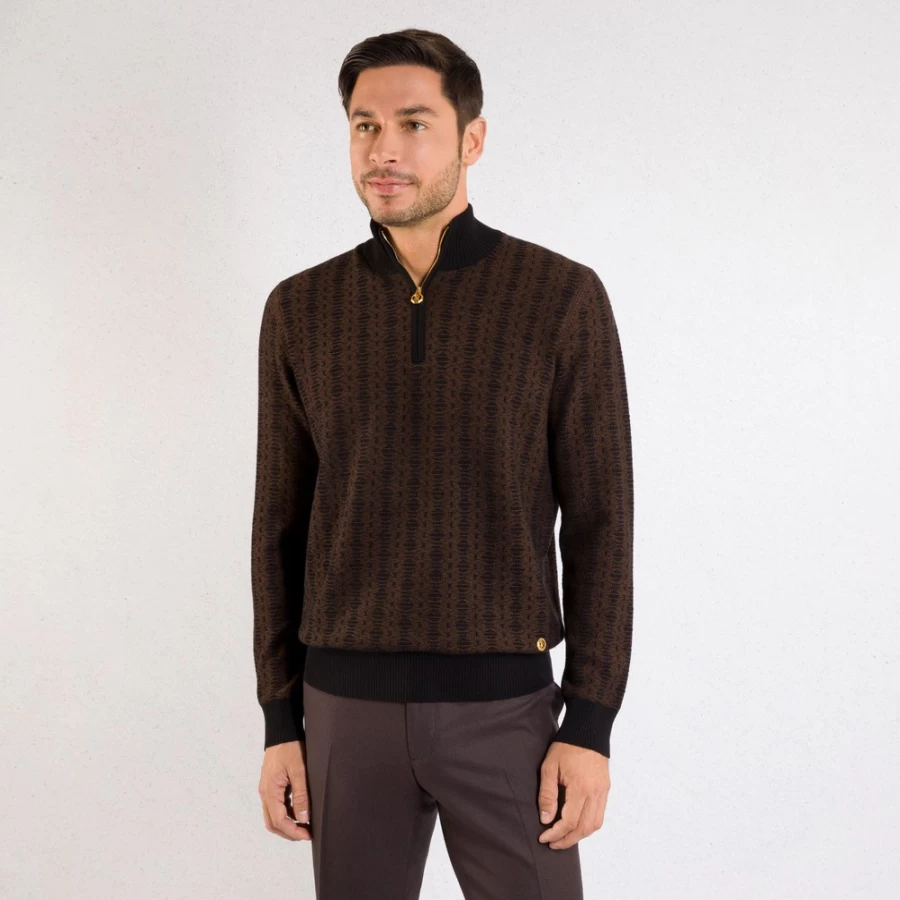 Stefano Ricci Men's Zip Mock Neck Cashmere Sweater Luxury Knitwear