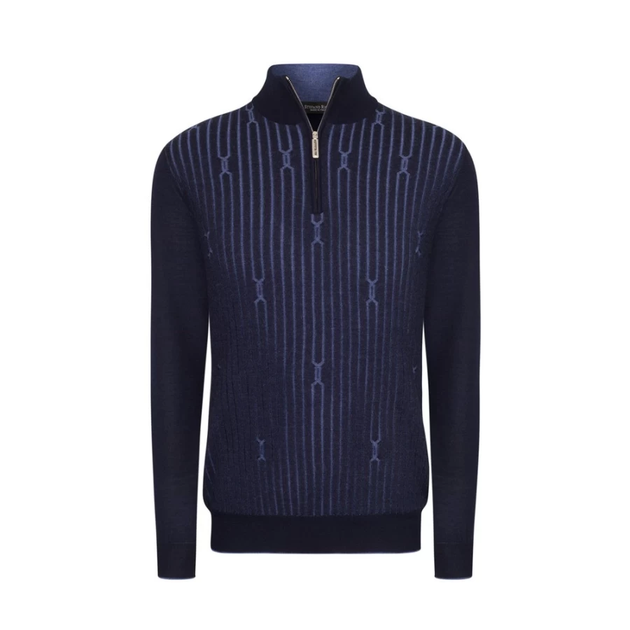 Stefano Ricci Men's Knit Zip Mock Neck Sweater - Premium Cotton Zip-Up Casual Pullover