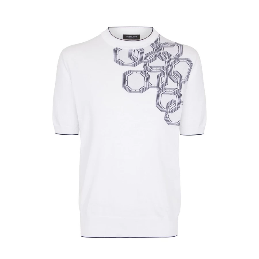 Stefano Ricci Men's Knit Short Sleeve Crewneck Sweater - Premium Cotton Casual Pullover