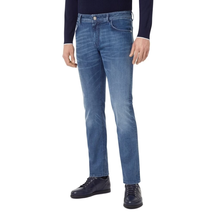 "Stefano Ricci Men's Slim Fit Jeans Featuring Hand-Painted Eagle Head Design"