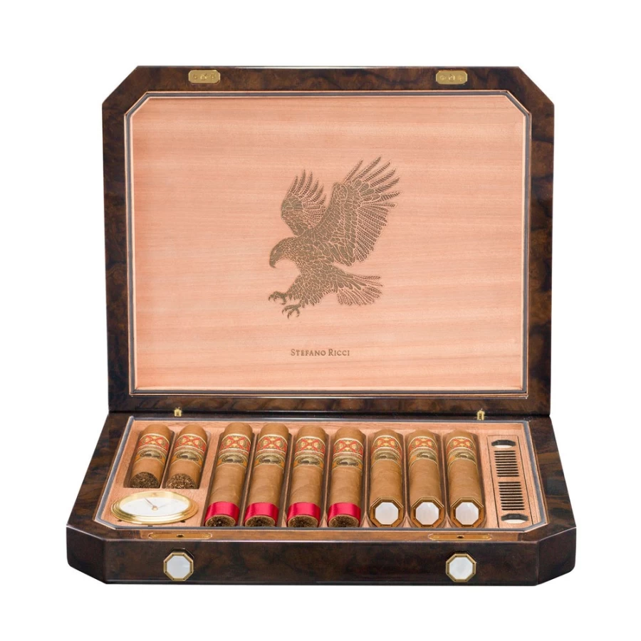 "Stefano Ricci Luxury Nine Cigar Travel Humidor - Premium Leather Case for Cigar Aficionados"
