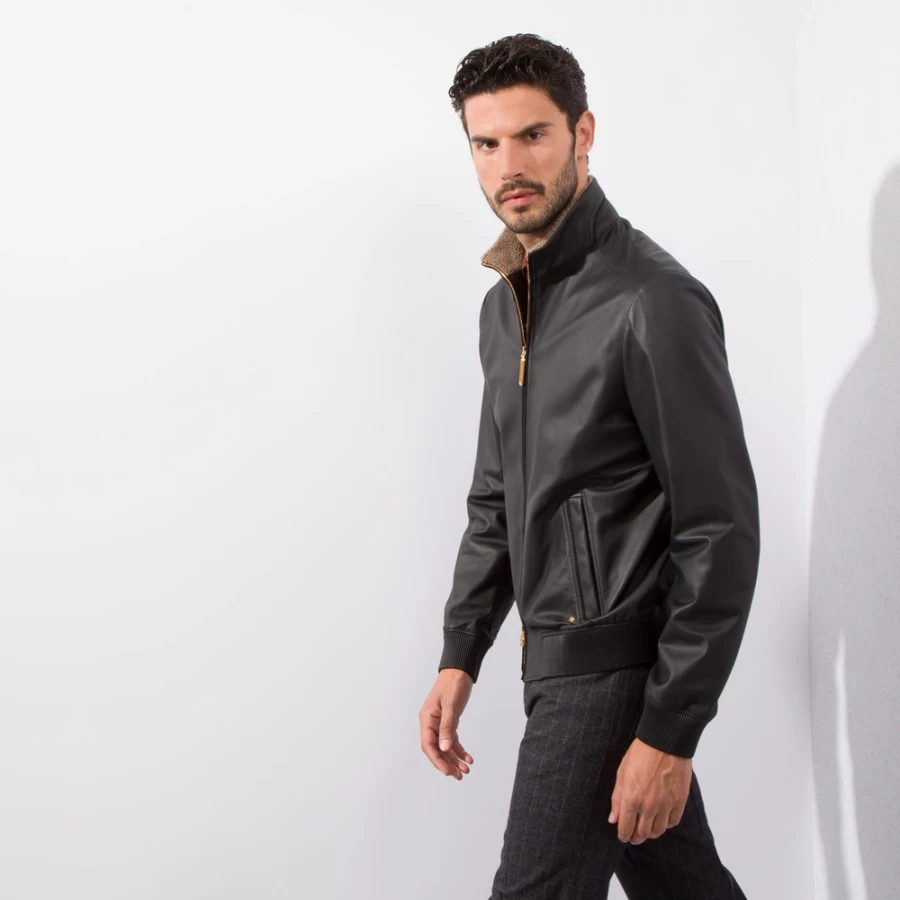 "Stefano Ricci Men's Lambskin Leather Shearling Blouson Jacket"