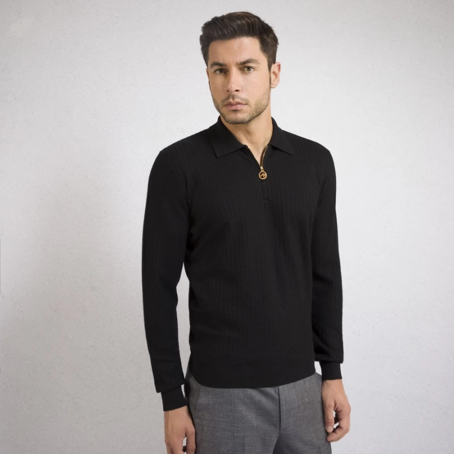Stefano Ricci Men's Cashmere Silk Blend Zip Polo Shirt in Elegant Knit Design
