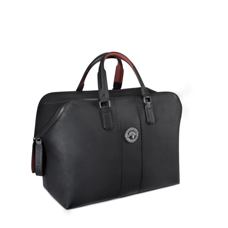 "Stefano Ricci Premium Calfskin Leather Weekender Duffle Bag for Travel & Gym"