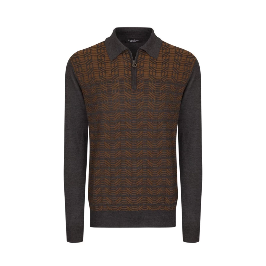 "Stefano Ricci Men's Knit Zip Polo Shirt in Classic Color F22385_3101"