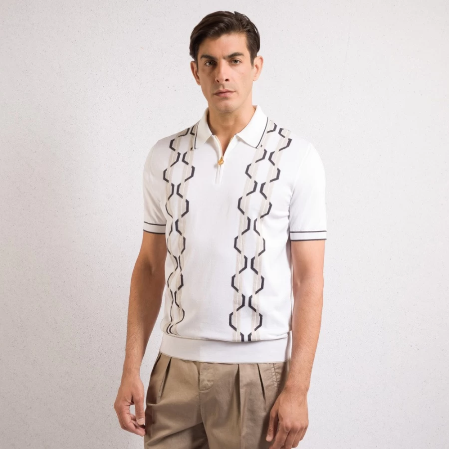 "Stefano Ricci Men's Premium Zip Polo Shirt in Classic Style"