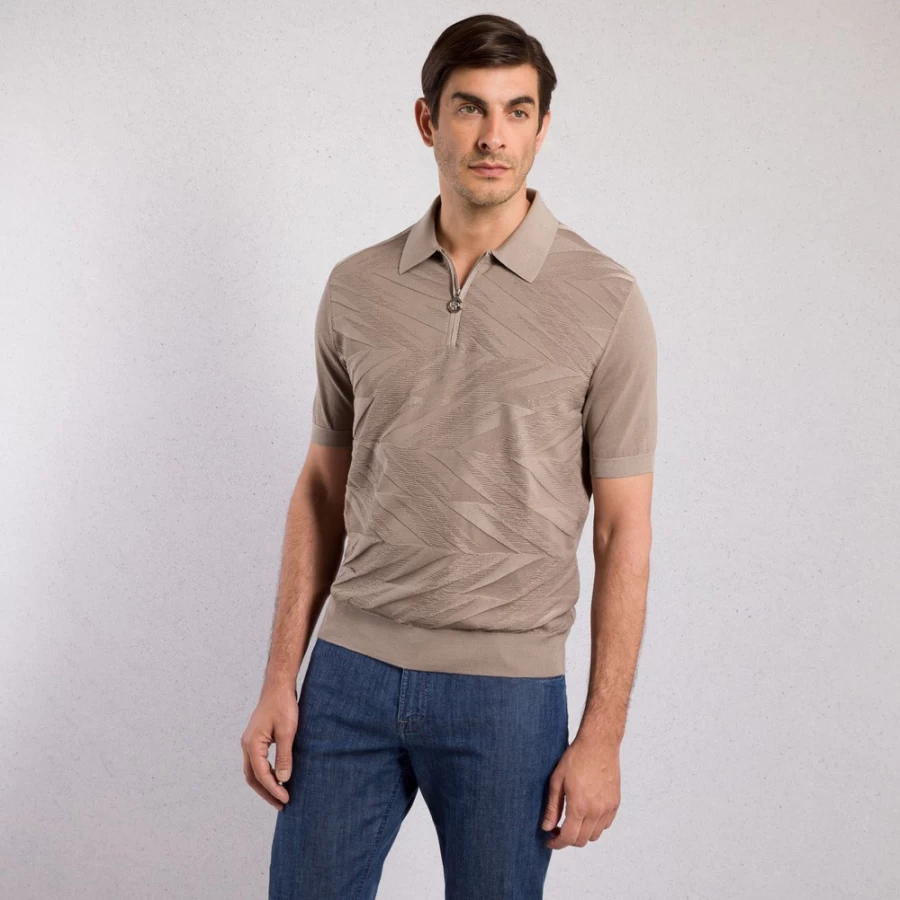 "Stefano Ricci Men's Zip Polo Shirt - Premium Luxury Knitwear for Men"