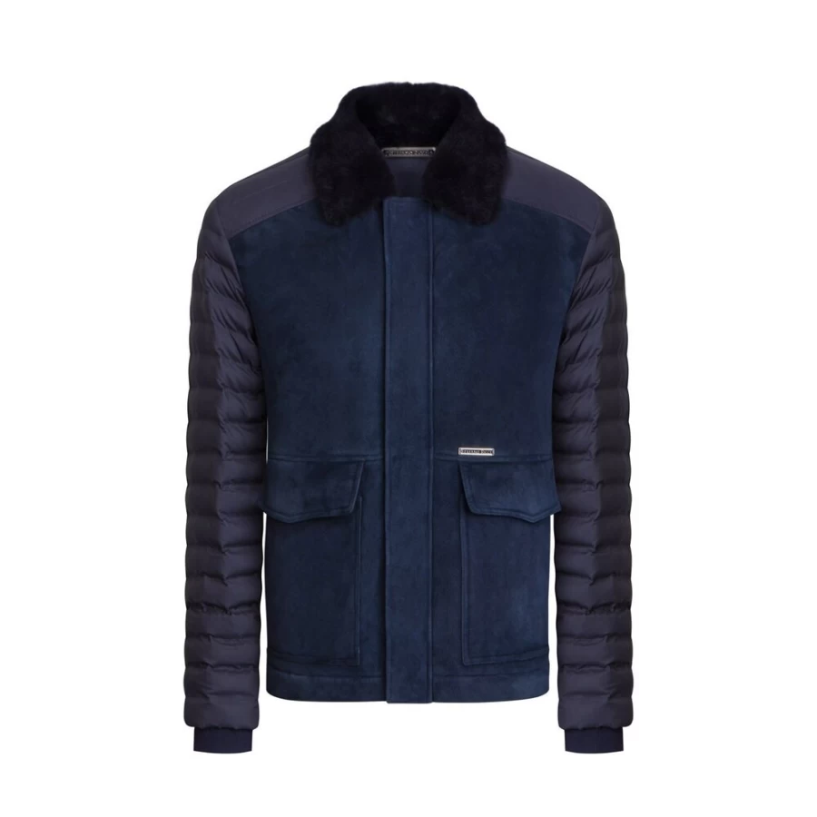 Stefano Ricci Men's Luxury Blouson Jacket in Shearling and Silk
