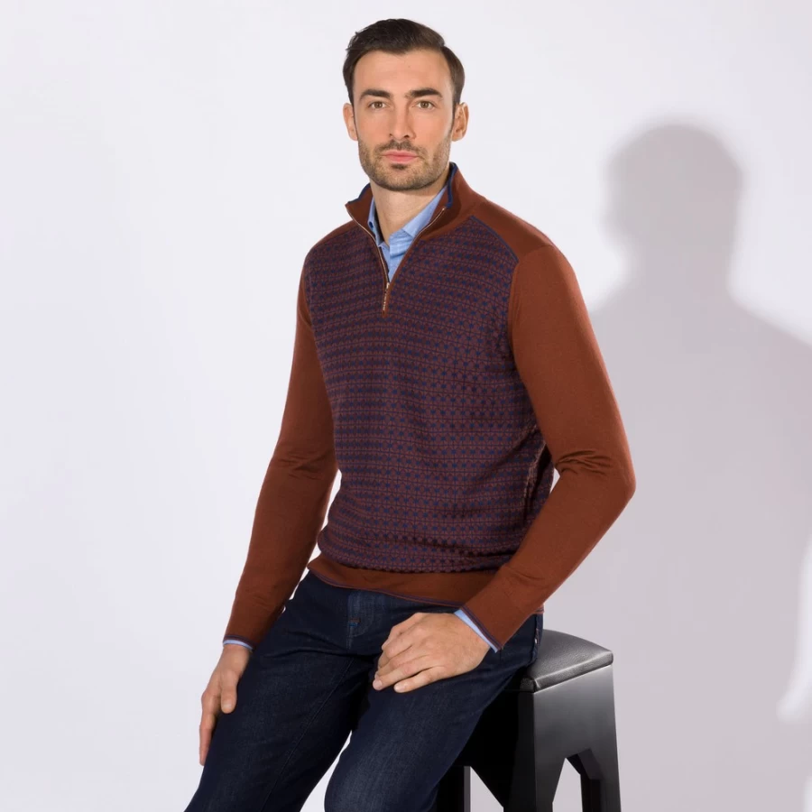 "Stefano Ricci Men's Luxury Mockneck Zip Sweater – Premium Knitwear"