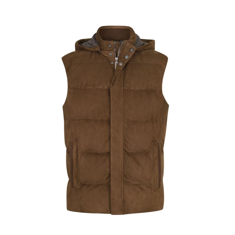 Stefano Ricci Men's Suede Hooded Gilet - Premium Leather Vest Jacket