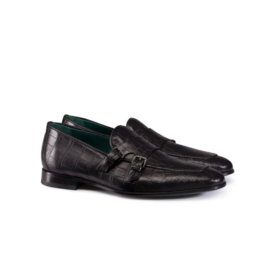 "Stefano Ricci Luxury Matted Crocodile Leather Monk Strap Loafers for Men"