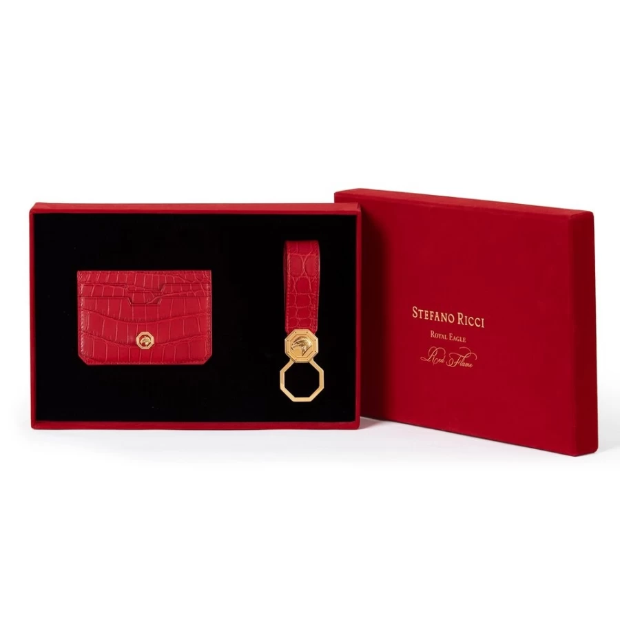 Stefano Ricci Luxury Matted Crocodile Keyring and Card Holder Gift Set for Men