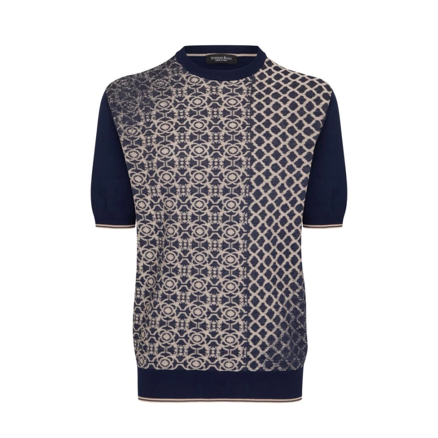 Stefano Ricci Men's Short Sleeve Crew Neck Sweater - Luxury Cotton Knitwear