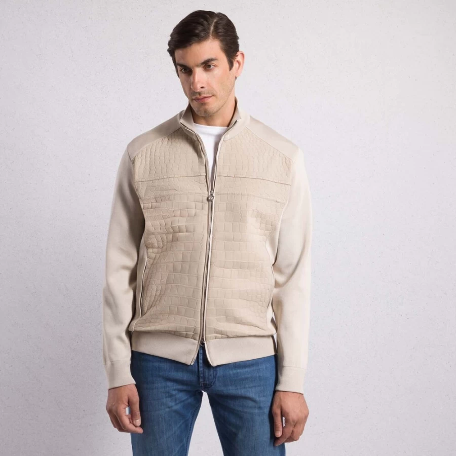 Stefano Ricci Men's Blouson Jacket in Silk, Cotton, and Exotic Crocodile Leather | Color J23105_2239