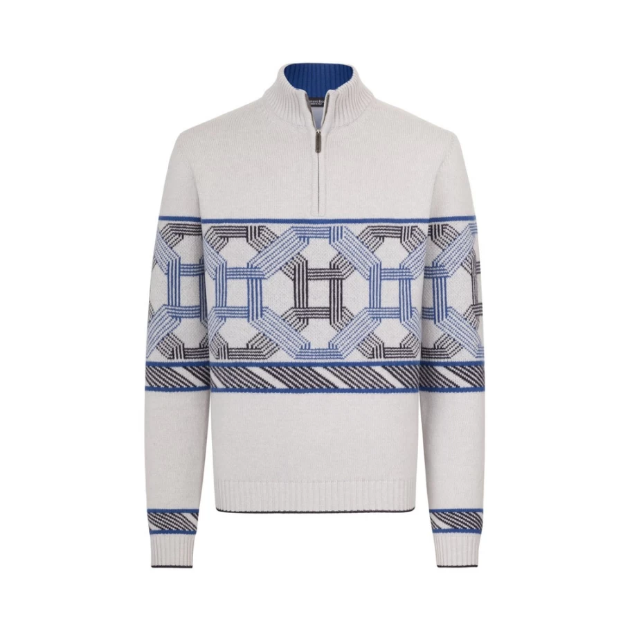 Stefano Ricci Men's Zip Mockneck Sweater Premium Knitwear Luxury Pullover