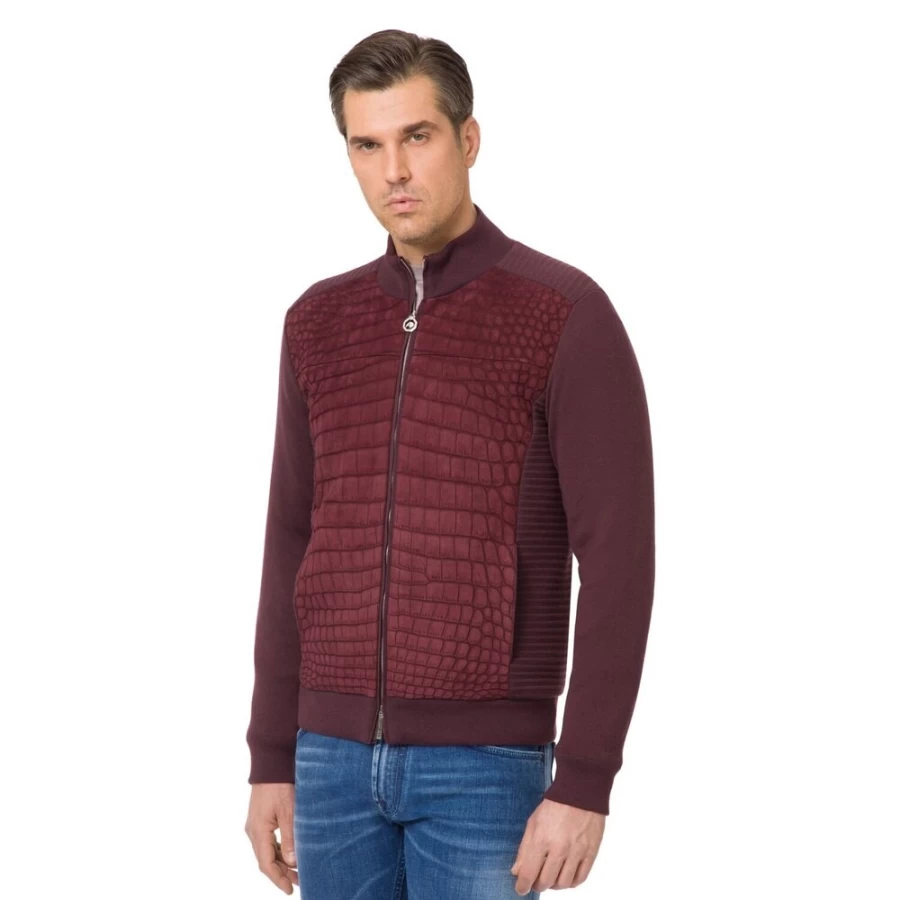 "Stefano Ricci Men's Luxury Blouson Jacket with Genuine Nubuck Crocodile Trim"