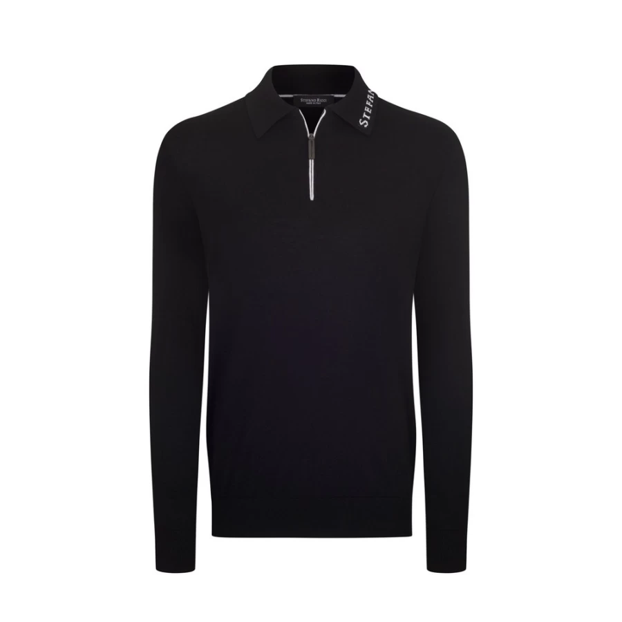 "Stefano Ricci Men's Knit Long Sleeve Zip Polo Shirt"