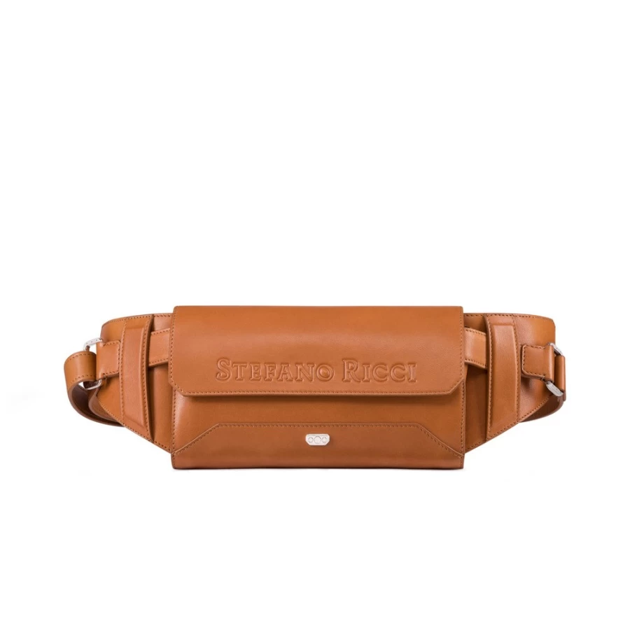 Stefano Ricci Luxury Calfskin Leather Belt Bag in M036 Brown - Stylish Men's Waist Pack