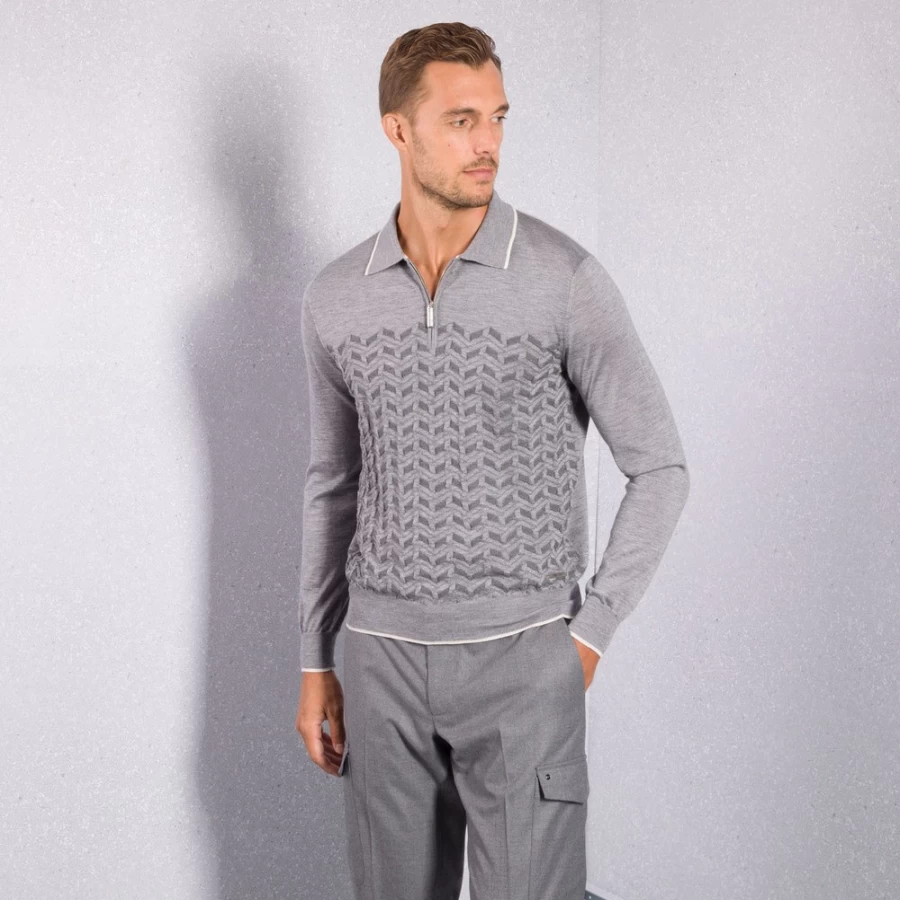 Stefano Ricci Men's Knit Zip Polo Shirt Premium Cotton Casual Luxury