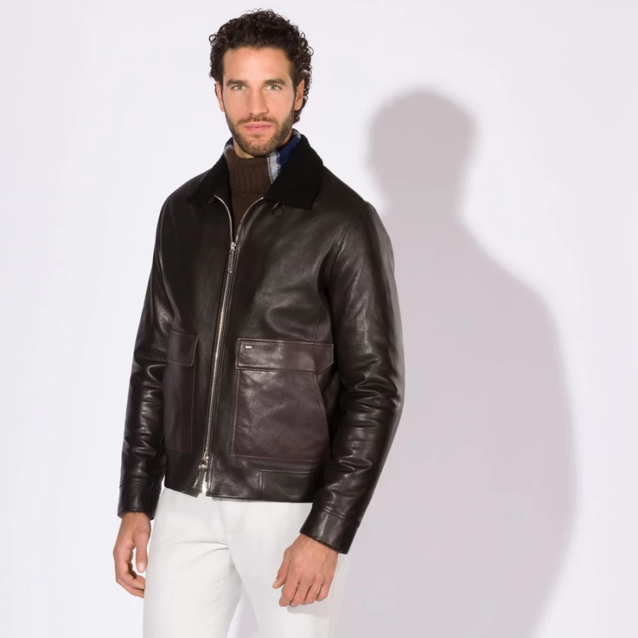 "Stefano Ricci Men's Luxury Calfskin Shearling Blouson Jacket"