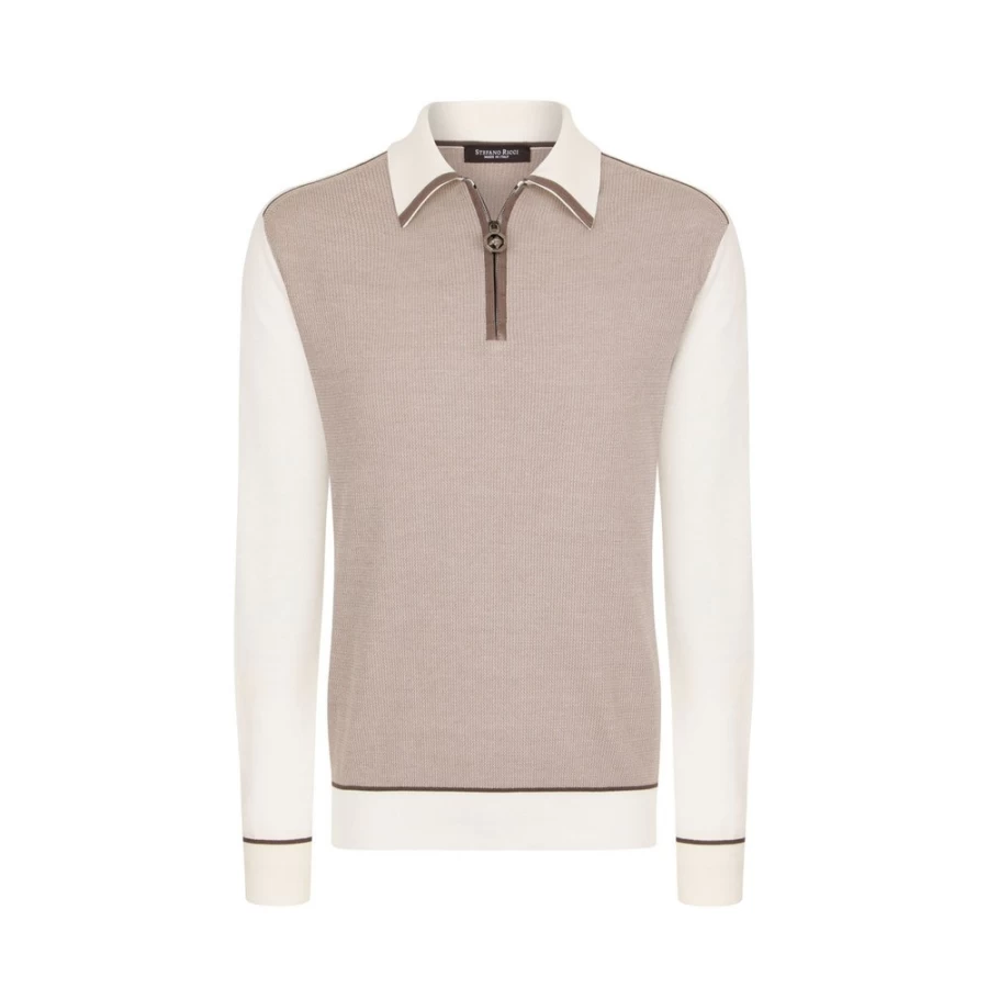 "Stefano Ricci Men's Knit Long Sleeve Zip Polo Shirt"
