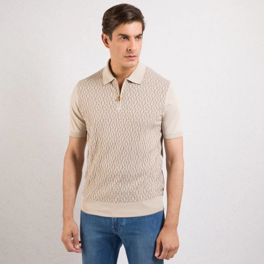 Stefano Ricci Men's Zip Polo Shirt in Red - Premium Luxury Fashion