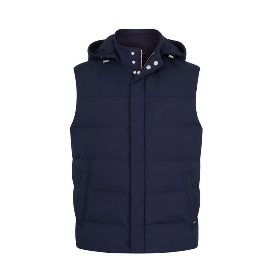 Stefano Ricci Men's Hooded Down Gilet - Premium Quilted Insulated Vest for Winter Warmth