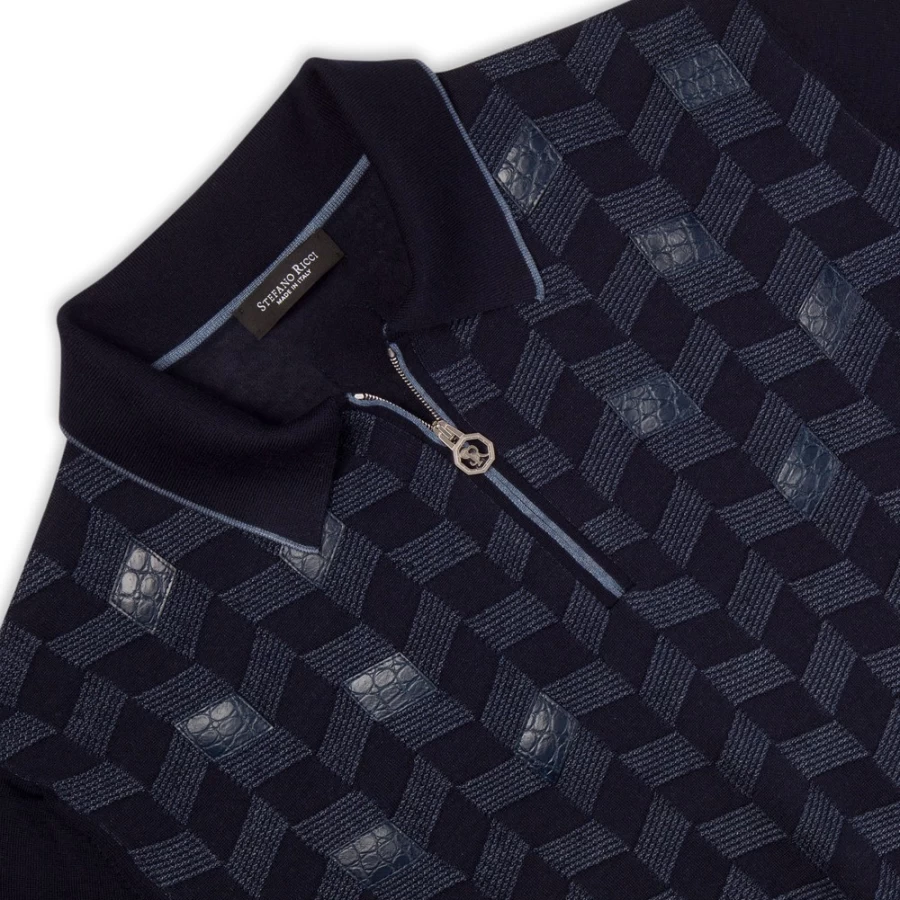 Stefano Ricci Men's Knit Zip Polo Shirt Premium Cotton Luxury Casual Wear
