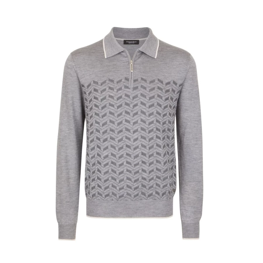Stefano Ricci Men's Knit Zip Polo Shirt Premium Cotton Casual Luxury