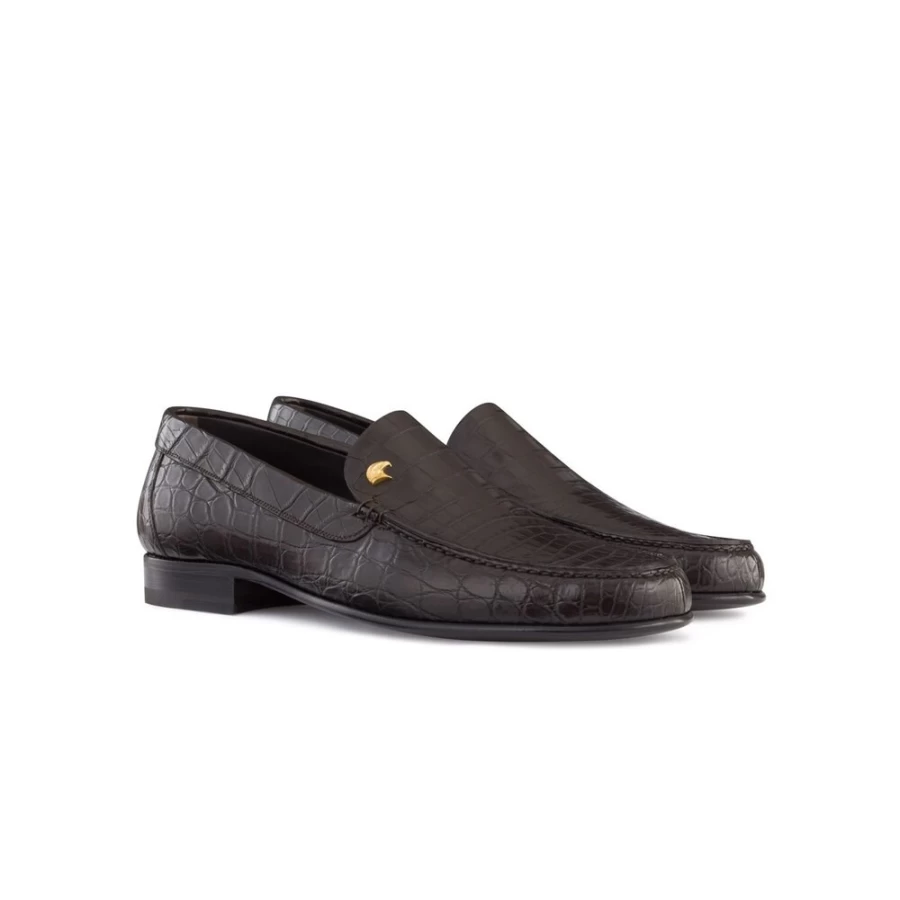 "Stefano Ricci Luxury Matted Crocodile Leather Loafers in M019 Brown | Premium Men's Dress Shoes"