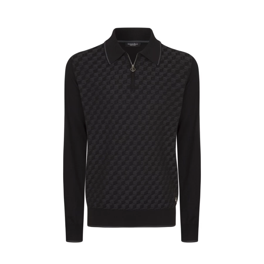 "Stefano Ricci Men's Knit Long Sleeve Zip-Up Polo Shirt"