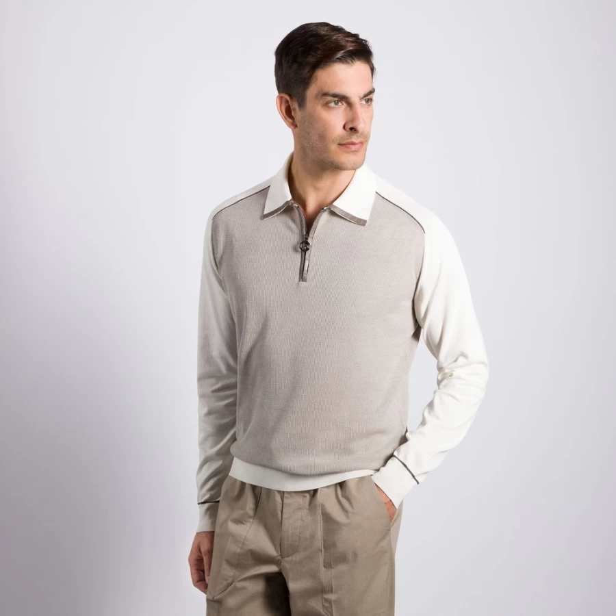 "Stefano Ricci Men's Knit Long Sleeve Zip Polo Shirt"