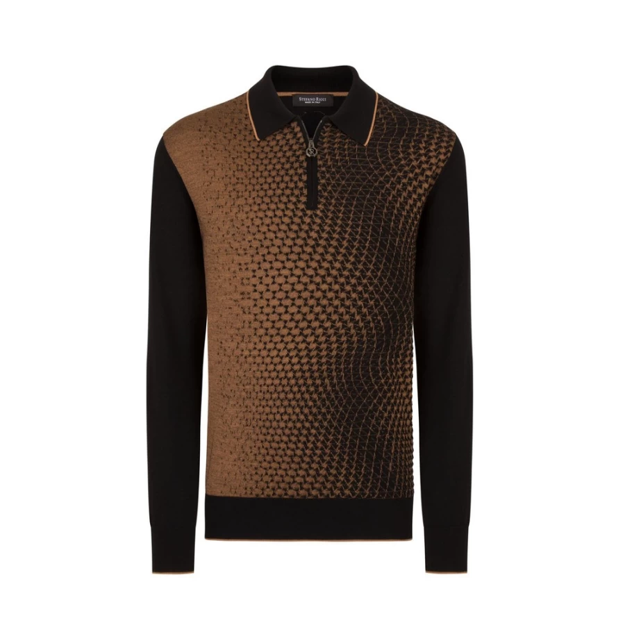 "Stefano Ricci Men's Knit Long Sleeve Zip Polo Shirt"