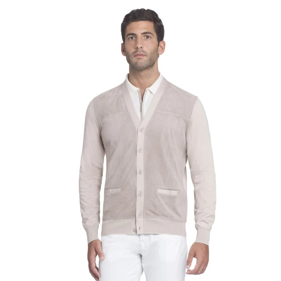 "Stefano Ricci Men's Perforated Suede Cardigan – Luxe Knit Jacket"