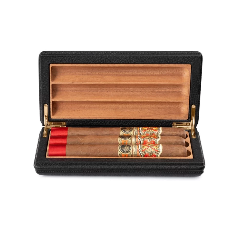 Stefano Ricci Premium Calfskin Leather Cigar Case Holds 3 Cigars Luxury Travel Humidor