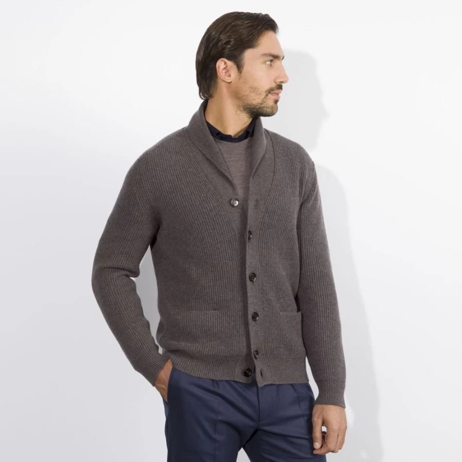 "Stefano Ricci Men's Chunky Knit Cardigan - Luxury Wool Oversized Sweater"