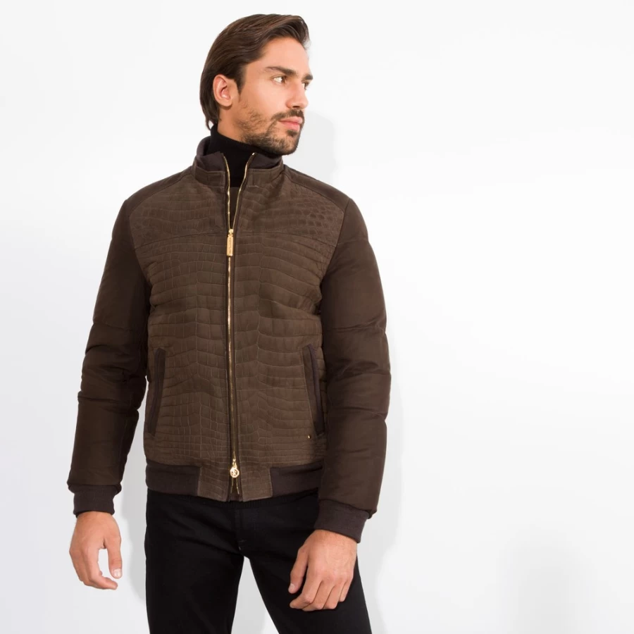 Stefano Ricci Men's Down Blouson Jacket - Premium Quilted Puffer Coat for Winter Warmth