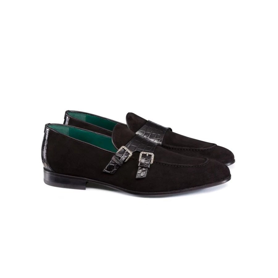 "Stefano Ricci Luxury Crocodile Leather & Suede Monk Strap Dress Shoes for Men"