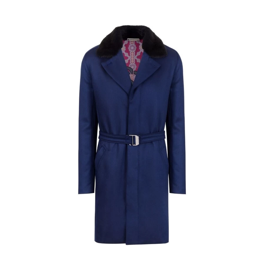 Stefano Ricci Men's Luxury Cashmere Overcoat with Genuine Mink Fur Collar – Premium Winter Coat