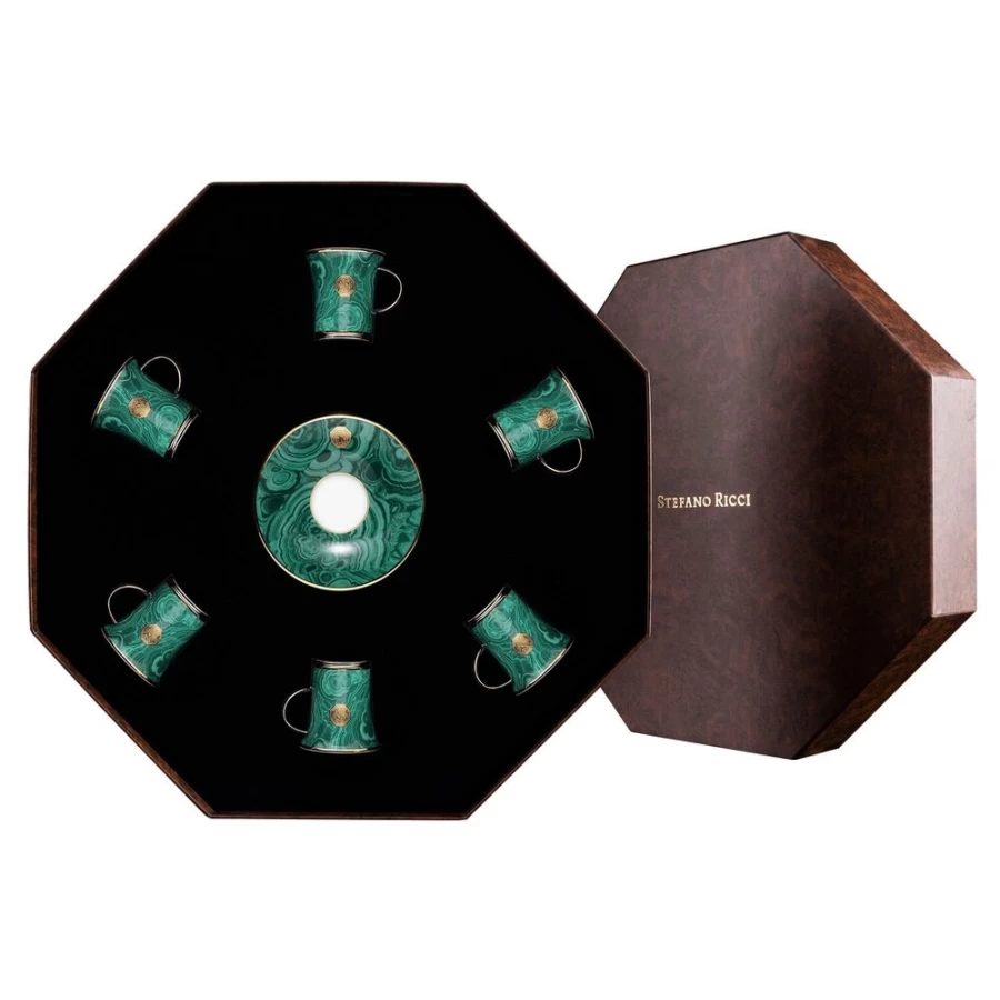 "Stefano Ricci Luxury Royal Malachite Coffee Cups Gift Box Set"