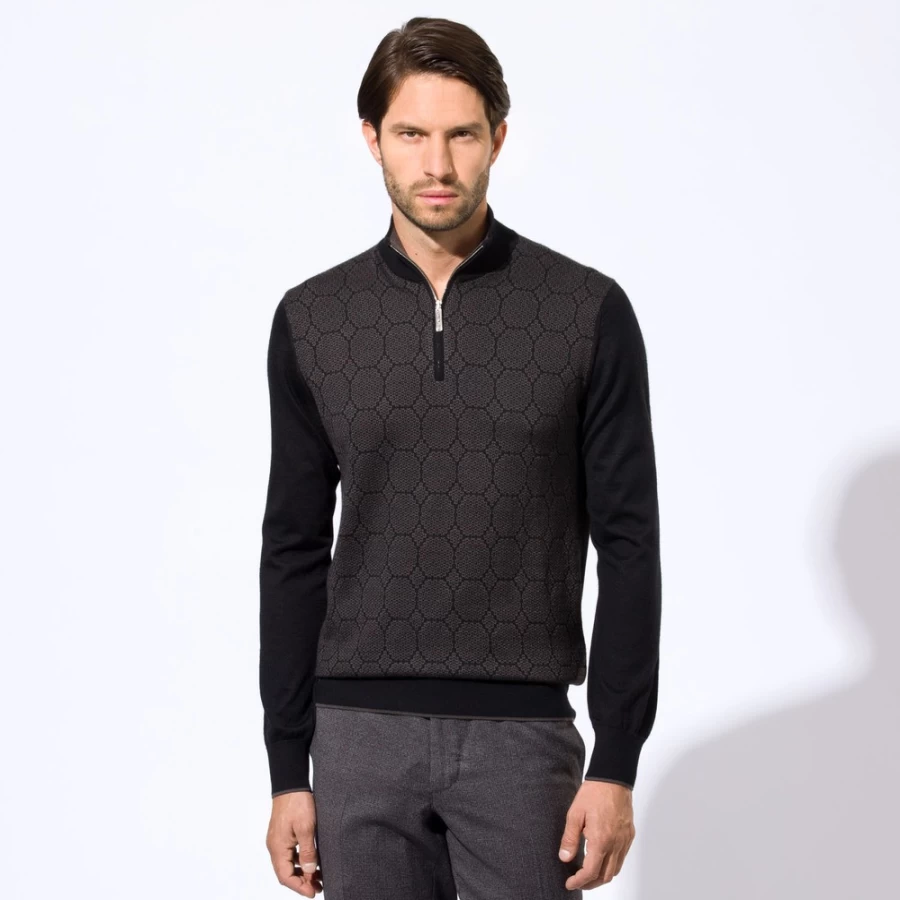 Stefano Ricci Men's Zip Mockneck Sweater Luxury Knitwear