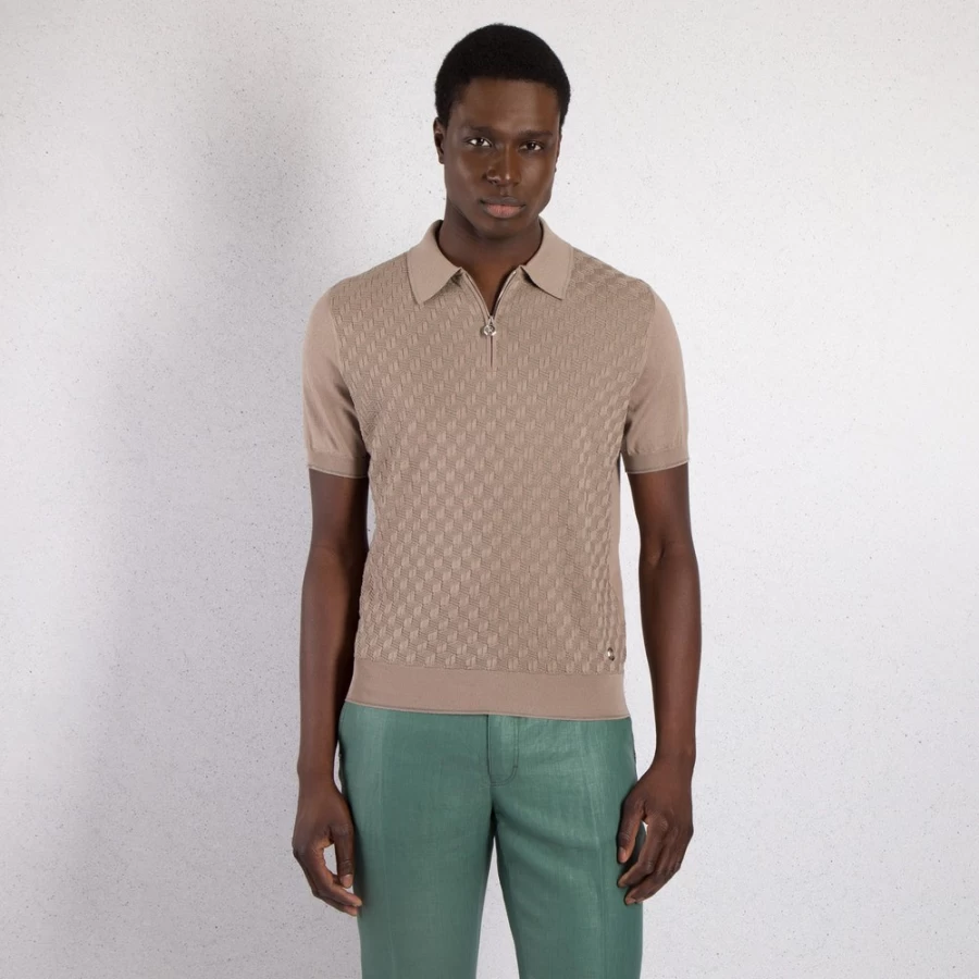 "Stefano Ricci Men's Knit Short Sleeve Zip Polo Shirt - F23176_3227 Color"