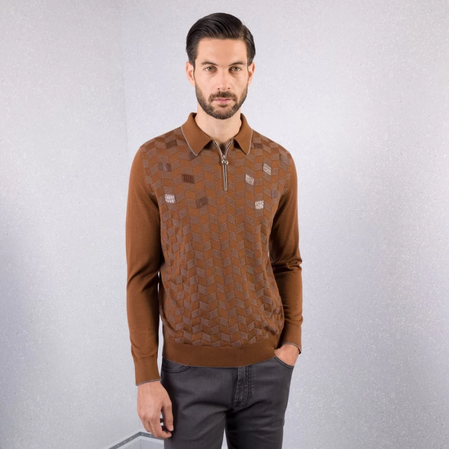 Stefano Ricci Men's Knit Zip Polo Shirt - Premium Cotton Luxury Casual Wear