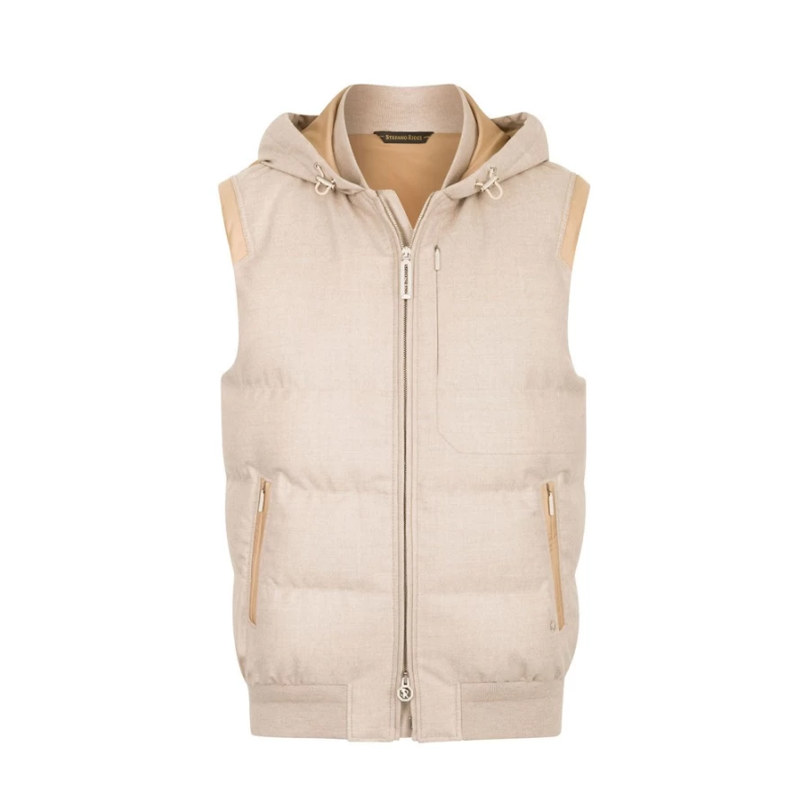 Stefano Ricci Men's Wool & Cashmere Hooded Vest Gilet in Beige (WC002G_1019)