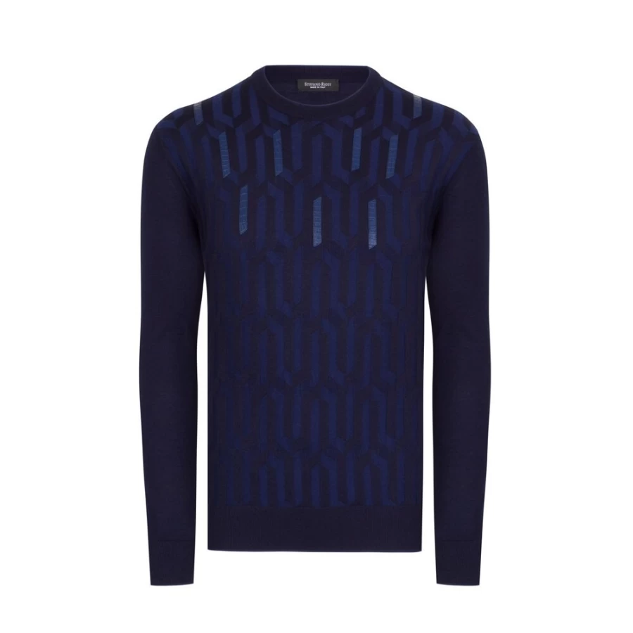 Stefano Ricci Men's Luxury Crew Neck Sweater with Genuine Crocodile Leather Inserts