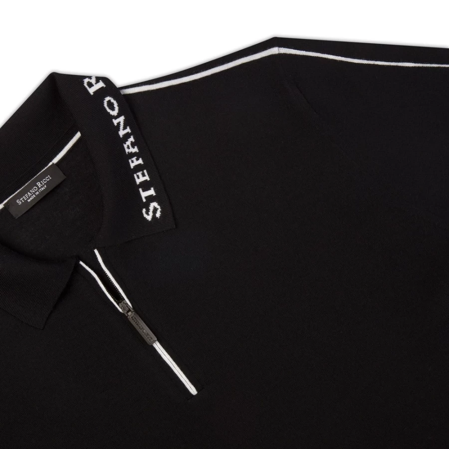 "Stefano Ricci Men's Knit Long Sleeve Zip Polo Shirt"
