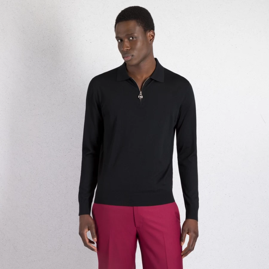 "Stefano Ricci Men's Long Sleeve Zip Polo Shirt in Classic Color F23150_131"
